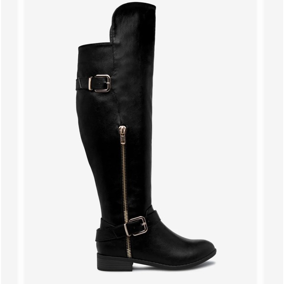 New Amar Black Buckled Flat Riding Boots, 5.5 - Picture 3 of 5